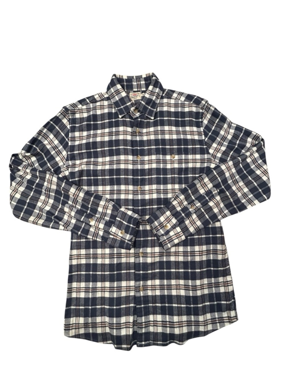 Faherty Navy and White Plaid Button-Down Shirt